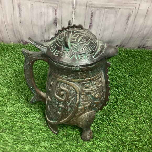 Vintage JAMES MONT Style Verdigris Mid-Century Asian Pitcher - Picture 4 of 14